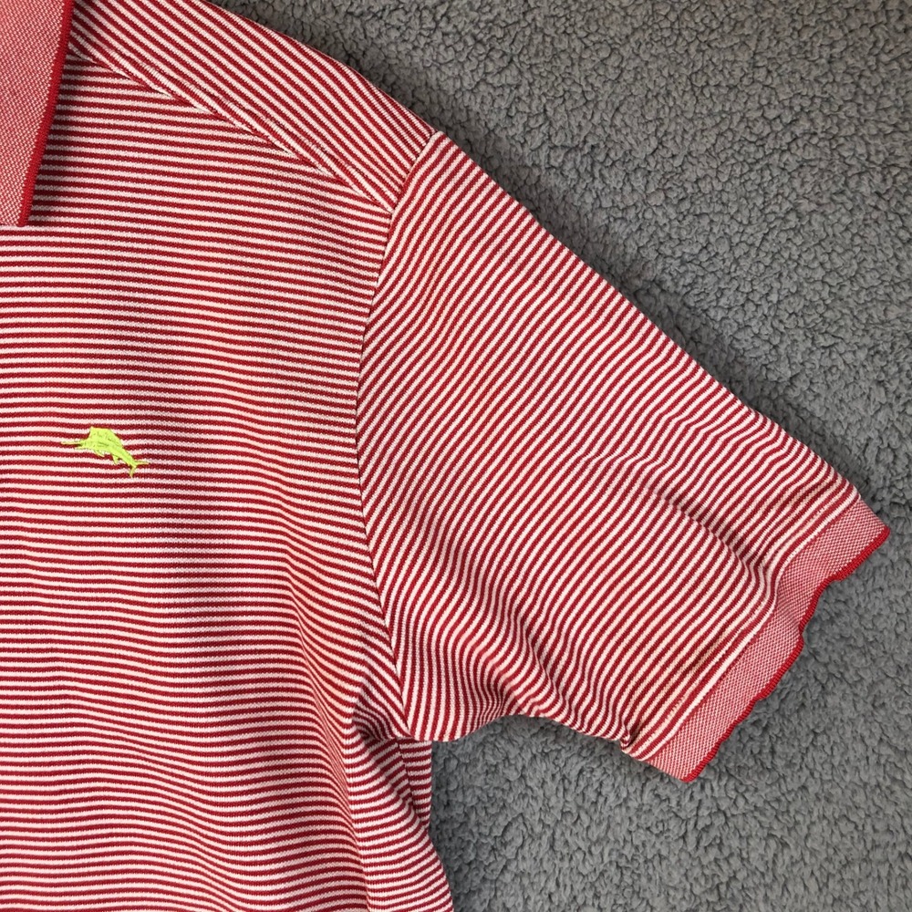 Tommy Bahama Mens Large Red White Striped Short Sleeve Marlin Polo Shirt - Picture 9 of 12